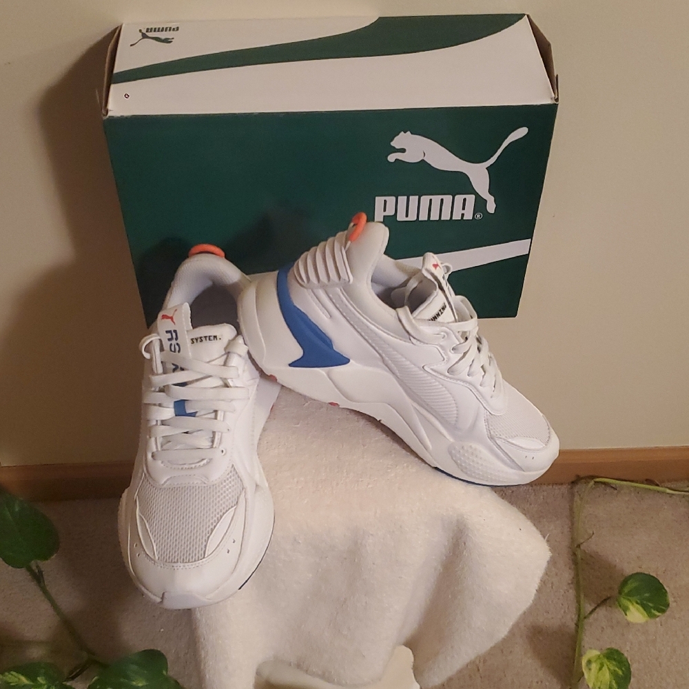PUMA White Sneakers with Blue and Orange Accents